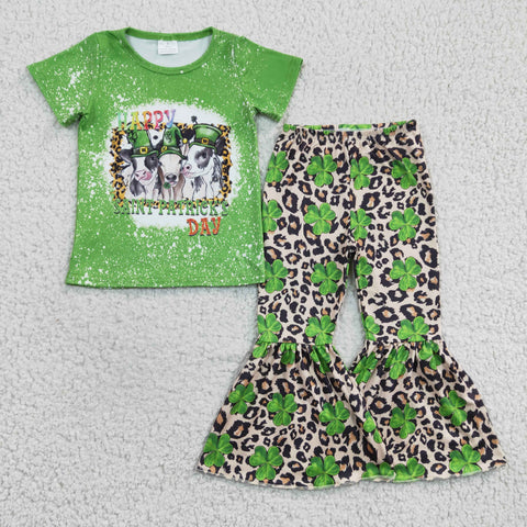 Happy st. patrick Day Cow Green Leopard Girl's Set