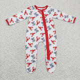 New Red Crawfish Zipper Baby Boy's Romper