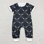 Western Skull Bull Black Baby Boy's Romper