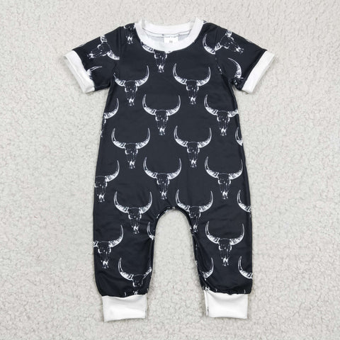 Western Skull Bull Black Baby Boy's Romper