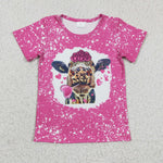 Valentine's Day Cow Flower Pink Tie Dry Girl's Shirt Top