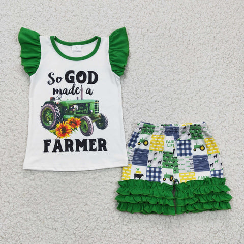 So god made a FARMER Green Farm Girl's Shorts Set