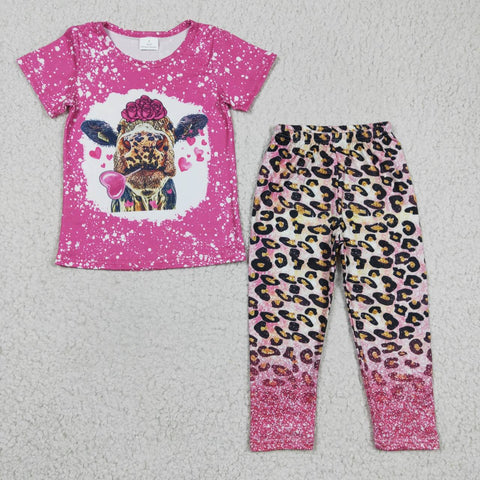 GSPO0477 Valentine's Day Cow Leopard Pink Girl's Set