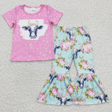 Flower Rose Pink Cow Sky Blue Girl's Set