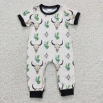 Western Skull Bull Cactus Black Baby Boy's Romper