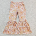 P0054 Fashion Orange Flower Girl's Flared Bell Bottom Pants