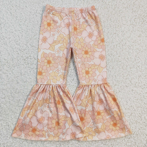 P0054 Fashion Orange Flower Girl's Flared Bell Bottom Pants