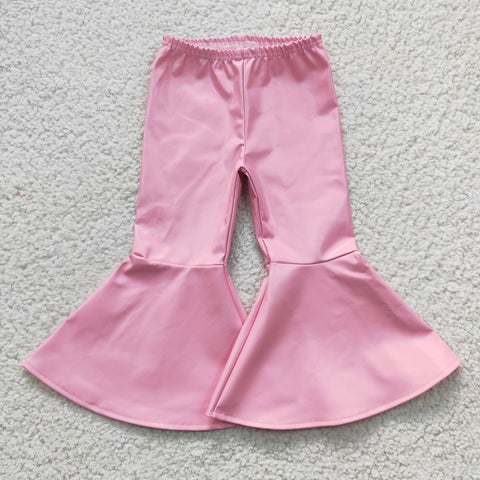 P0049 Boutique Light Pink Leather Flared Girl's Pants