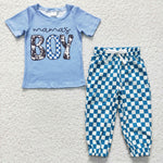 BSPO0082 MAMA'S BOY Blue Plaid New Boy's Set