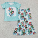 GSPO0393 Cartoon Mermaid Fish Sky Blue Girl's Set