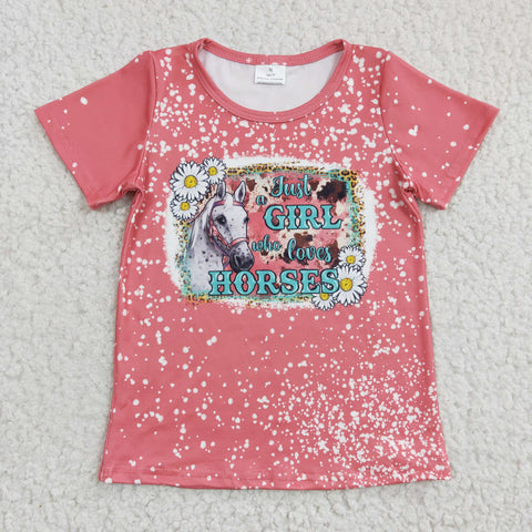 GT0095 Just a girl who loves horses Pink Horse Shirt Top