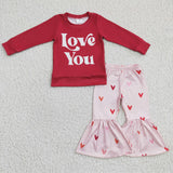 GLP0397 Valentine's Day Love You Red Girl's Set