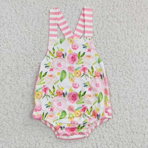 A17-9-2 Summer Pink Flower Baby Cute Girl's Romper