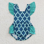 Summer Green Geometry Baby Cute Girl's Romper