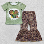 GSPO0323 Cactus Boots Love Leopard Green Girl's Set