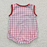 SR0157 Summer Red Embroidery Crab Plaid Baby Bubble Boy's Romper