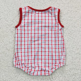 SR0157 Summer Red Embroidery Crab Plaid Baby Bubble Boy's Romper