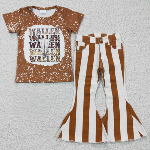 GSPO0409 Fashion Western WALLEN Khaki Jeans 2 Pcs Girl's Set