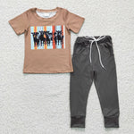 BSPO0064 Western Cows Stripe Grey Boy's Set