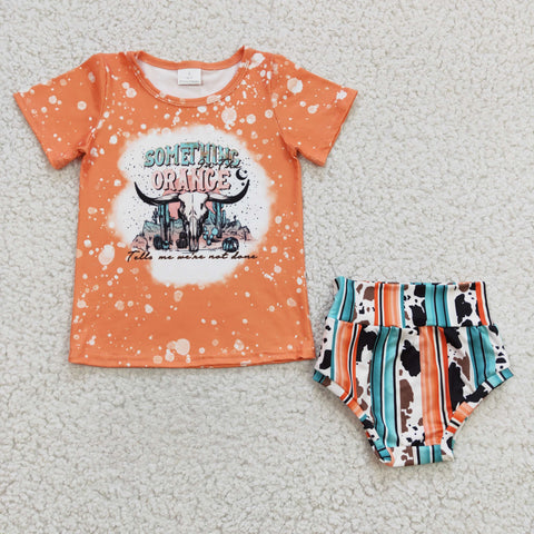 GBO0069 Western Something Orance Cactus Stripe Girl's Bummie Set