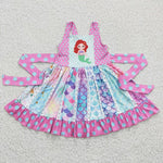 SALE C1-8 Boutique Cartoon Mermaid Princess Purple Dots Twirl Girl's Dress