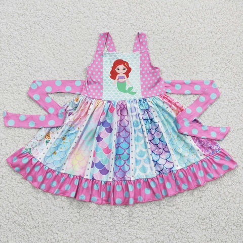 SALE C1-8 Boutique Cartoon Mermaid Princess Purple Dots Twirl Girl's Dress
