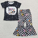 GSPO0445 Cartoon Mouse Black Plaid Girl's Set