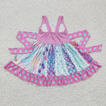 SALE C1-8 Boutique Cartoon Mermaid Princess Purple Dots Twirl Girl's Dress