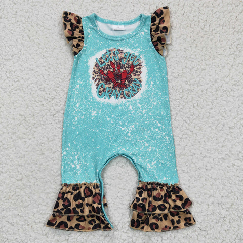 SR0151 Let's get Cray cray Crawfish Leopard Blue Baby Cute Girl's Romper