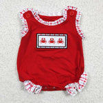 SR0156 Summer Red Embroidery Crab Plaid Baby Bubble Girl's Romper