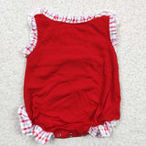 SR0156 Summer Red Embroidery Crab Plaid Baby Bubble Girl's Romper