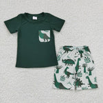 SALE BSSO0116 Summer Green Dinosaur Boy's Shorts Set