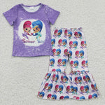 GSPO0331 Summer Shine Cartoon Girl Purple Girl's Set