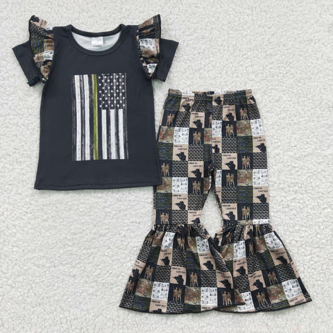 A9-15 National flag Black Ruffles Girl's Set