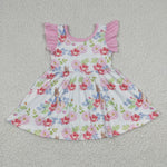 GSD0223 Easter Rabbit Cartoon Rose Flower Pink Girl's Dress