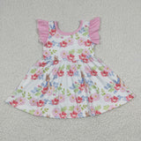 GSD0223 Easter Rabbit Cartoon Rose Flower Pink Girl's Dress