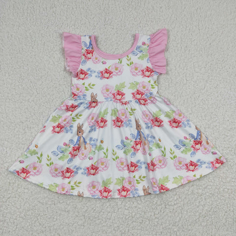 GSD0223 Easter Rabbit Cartoon Rose Flower Pink Girl's Dress