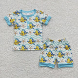 SALE BSSO0114 Summer Ocean Fish Blue Boy's Shorts Set