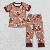 BSPO0061 Cowboy horse riding Cactus Brown Boy's Set Pajamas