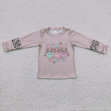 GT0103 Girl's Don't Worry Be Hoppy Rabbit Leopard Khaki Shirt Top