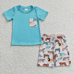 SALE BSSO0119 Summer Tiger Animal Blue Boy's Shorts Set