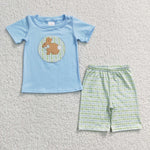 BSSO0130 Embroidery Easter Rabbit Blue Boy's Shorts Set