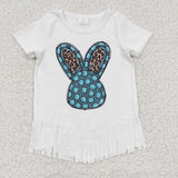 GT0136 Easter Bunny White Tassel Short Sleeves Girl's Shirt