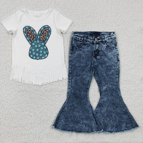 GSPO0532  Fashion Bunny Jeans 2 Pcs Girl's Set