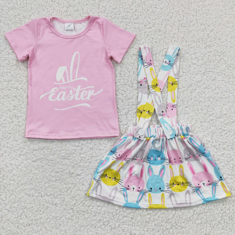 GSD0236 Easter Bunny Pink Skirt Girl's Overalls