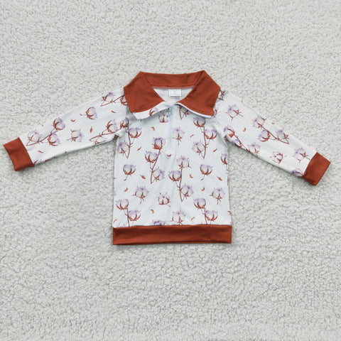 SALE BT0096 Brown Cotton Cute Pullover With Zipper Boy's Shirt Top