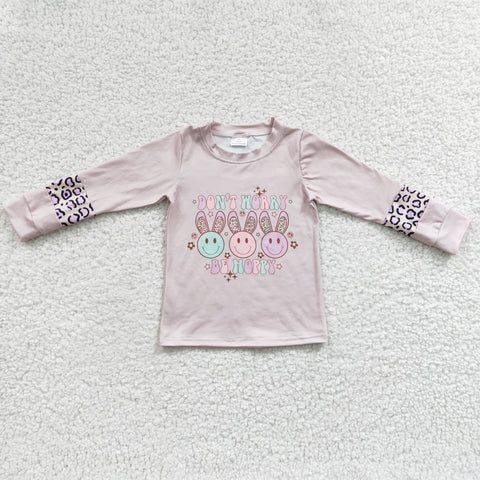 GT0103 Girl's Don't Worry Be Hoppy Rabbit Leopard Khaki Shirt Top