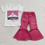 GSPO0453 Western Baby Leather Pink Girl's Set