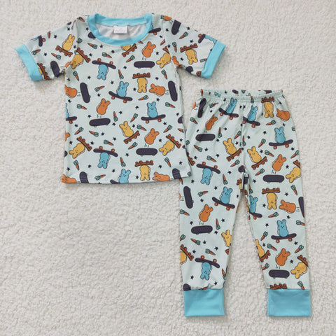 BSPO0077 Easter Bunny Carrot Blue Boy's Set Pajamas