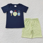 BSSO0135 Embroidery New Golf Green Boy's Shorts Set